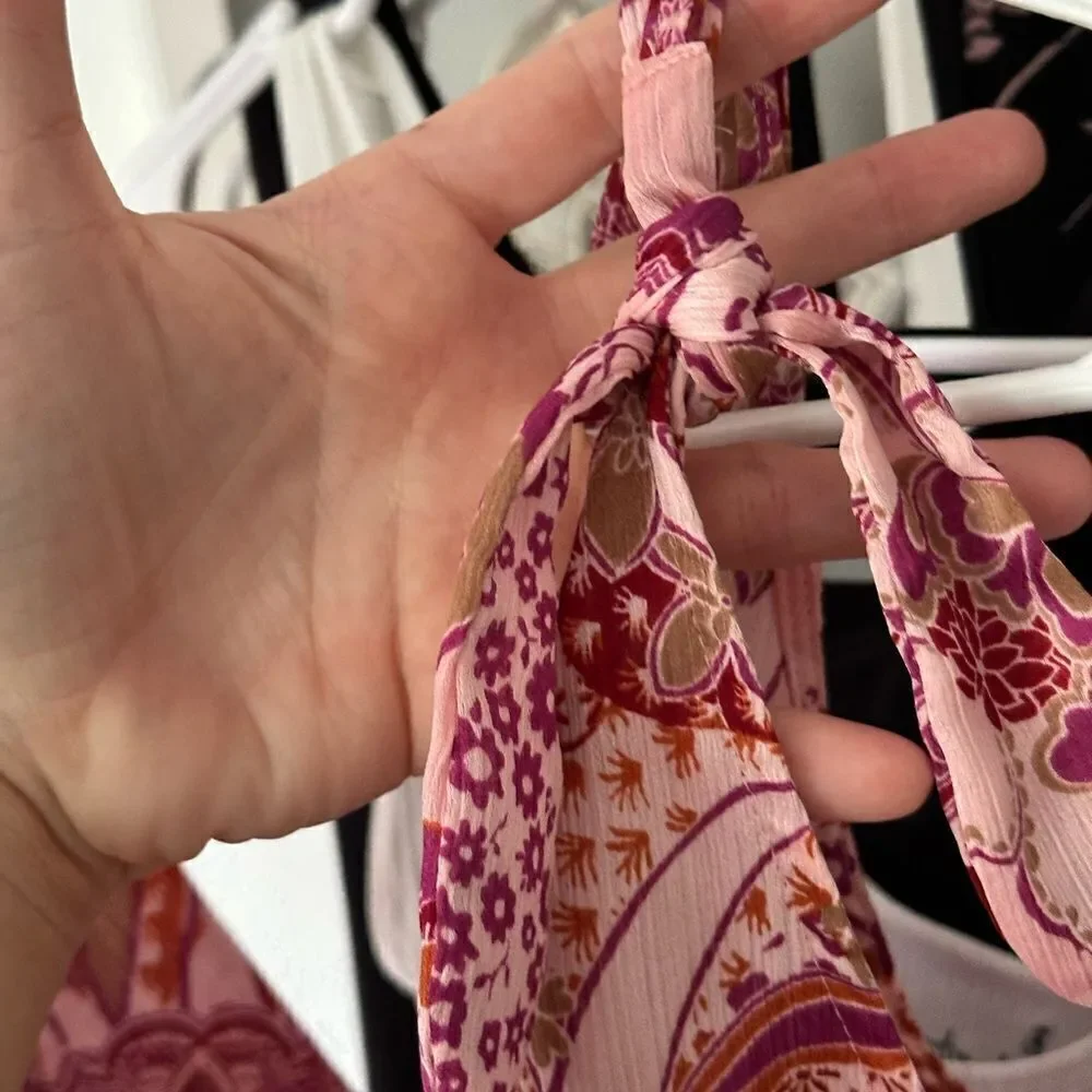 Free People Weekend In Montauk Pink Floral Print Cropped Tank Top